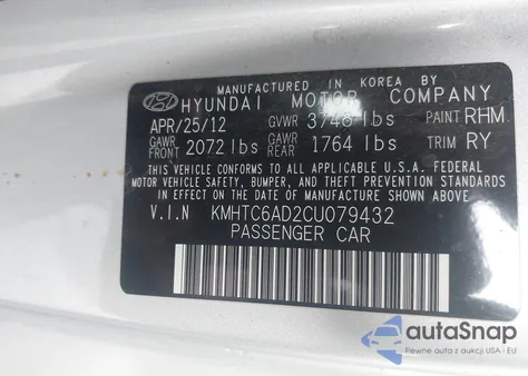 2012 Hyundai Veloster Base W/Gray z USA, uszkodzony, nr VIN KMHTC6AD2CU079432